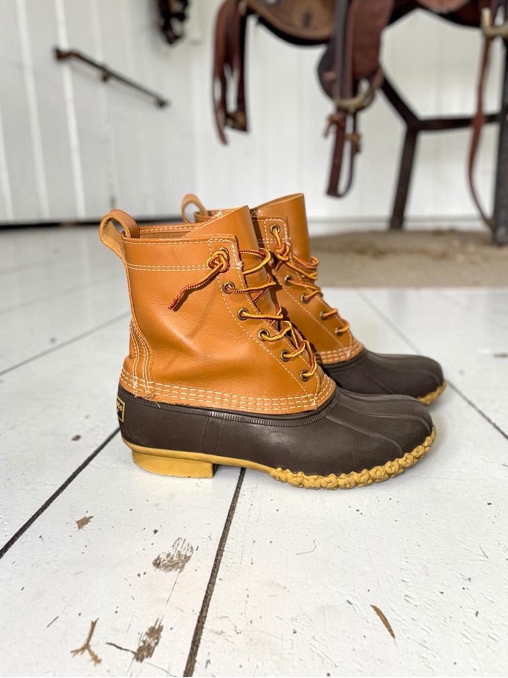 Vintage L.L. Bean Made in USA Tan Leather Bean Boots Duck Boots Size 7